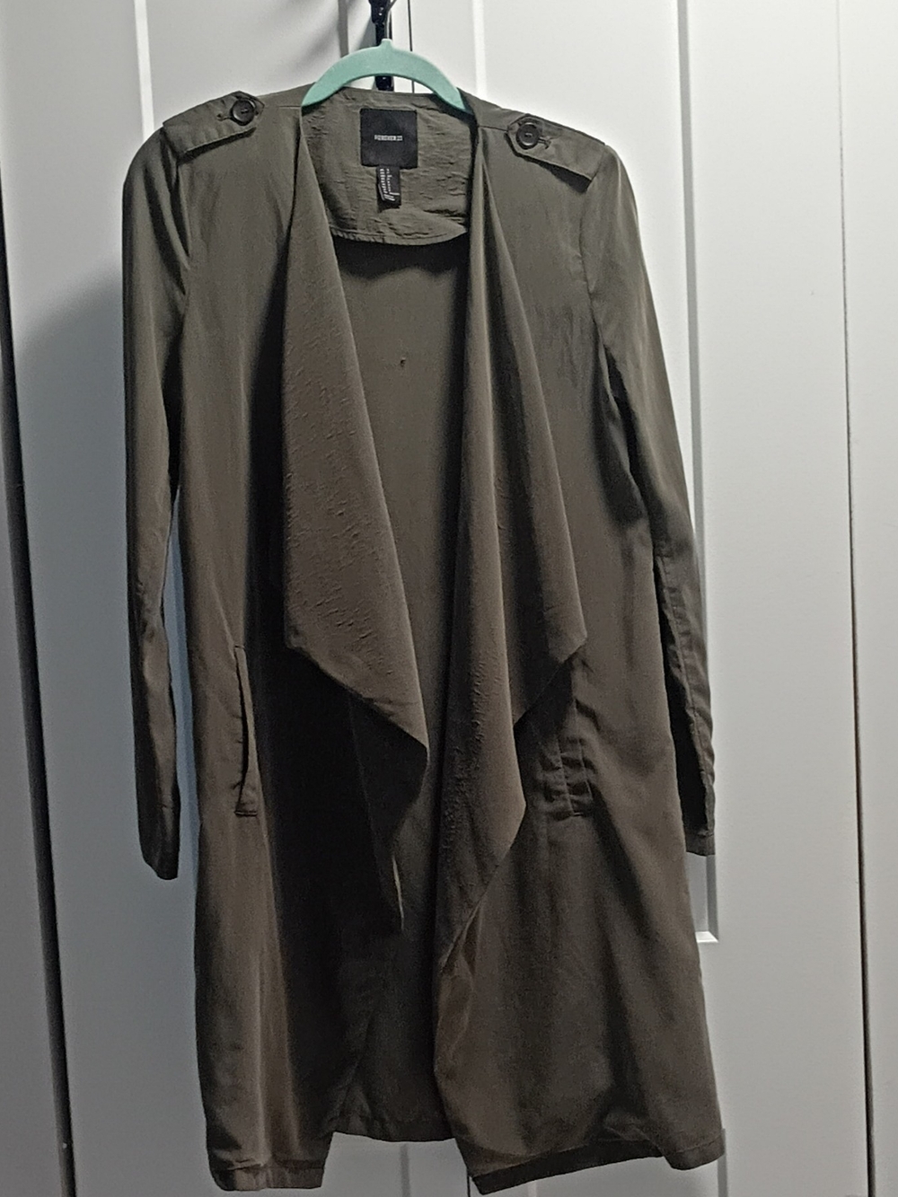 Forever 21 Olive Draped Open-Front Trench Coat